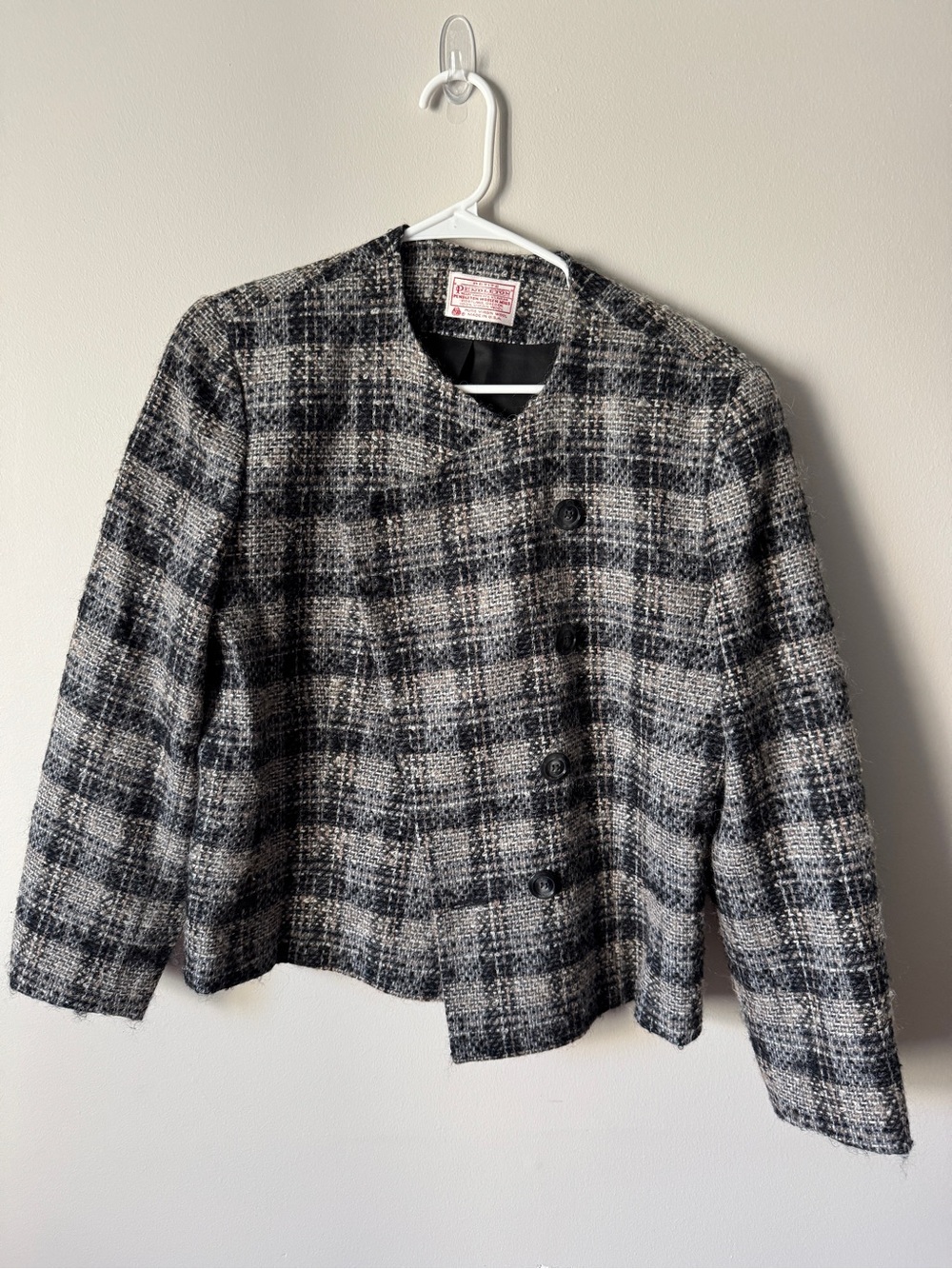 Womens Pendleton Black & White Plaid Wool Blend Jacket